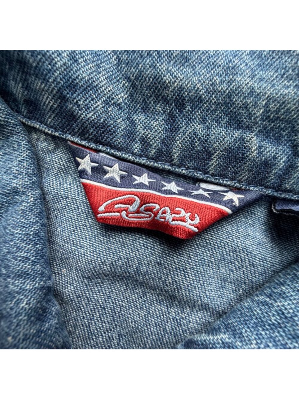 Vintage ASAZ Womens Denim Button-Up Shirt 2X With Patriotic Embroidery & Short S - Picture 5 of 6